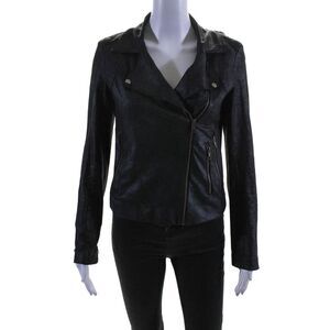 Georgie Womens Faux Leather Full Zipper Motorcycle Jacket Black Size Extra Small